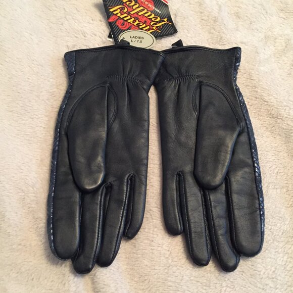 NEW Blue patterned leather gloves sz 7.5 - Picture 2 of 8